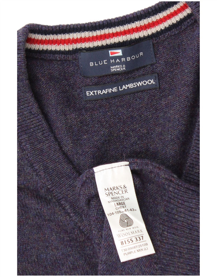 Męski sweter Marks & Spencer Blue Harbor z dekoltem w kształcie litery V, duży, granatowy