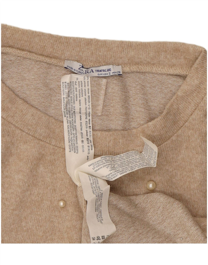 ZARA Womens Oversized Crew Neck Jumper Sweater UK 10 Small Beige