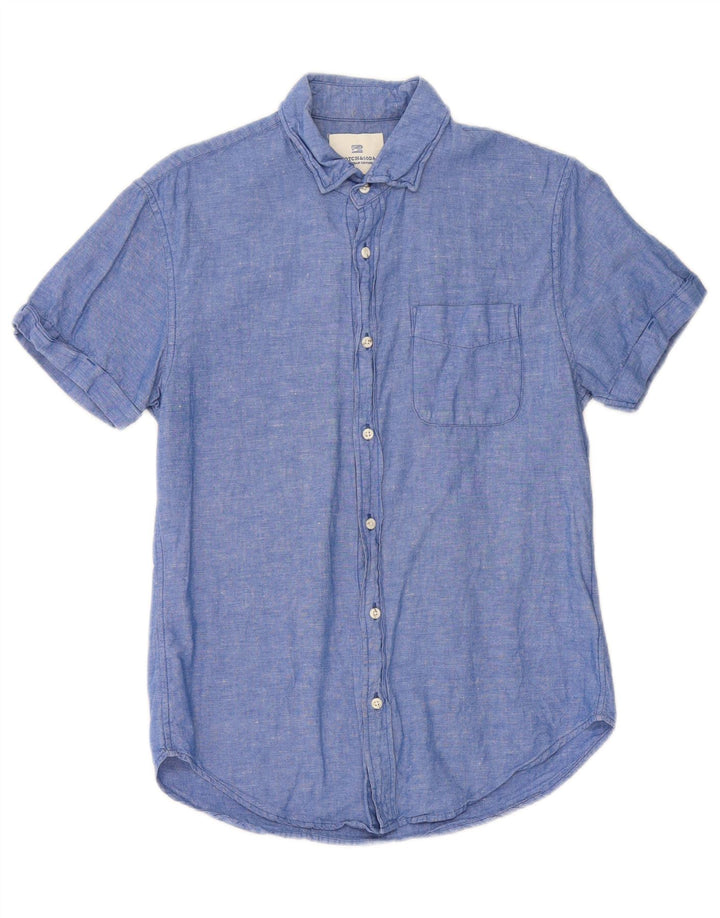 SCOTCH & SODA Mens Short Sleeve Shirt Small Blue Cotton Vintage Scotch & Soda and Second-Hand Scotch & Soda from Messina Hembry 