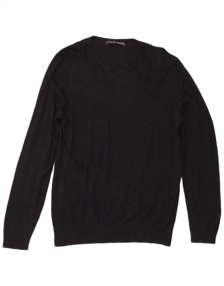 Męski sweter z okrągłym dekoltem Zara XL, czarny
