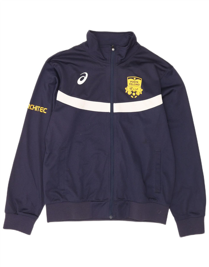 Męska kurtka dresowa ASICS z grafiką, duża, granatowa, z blokami kolorów