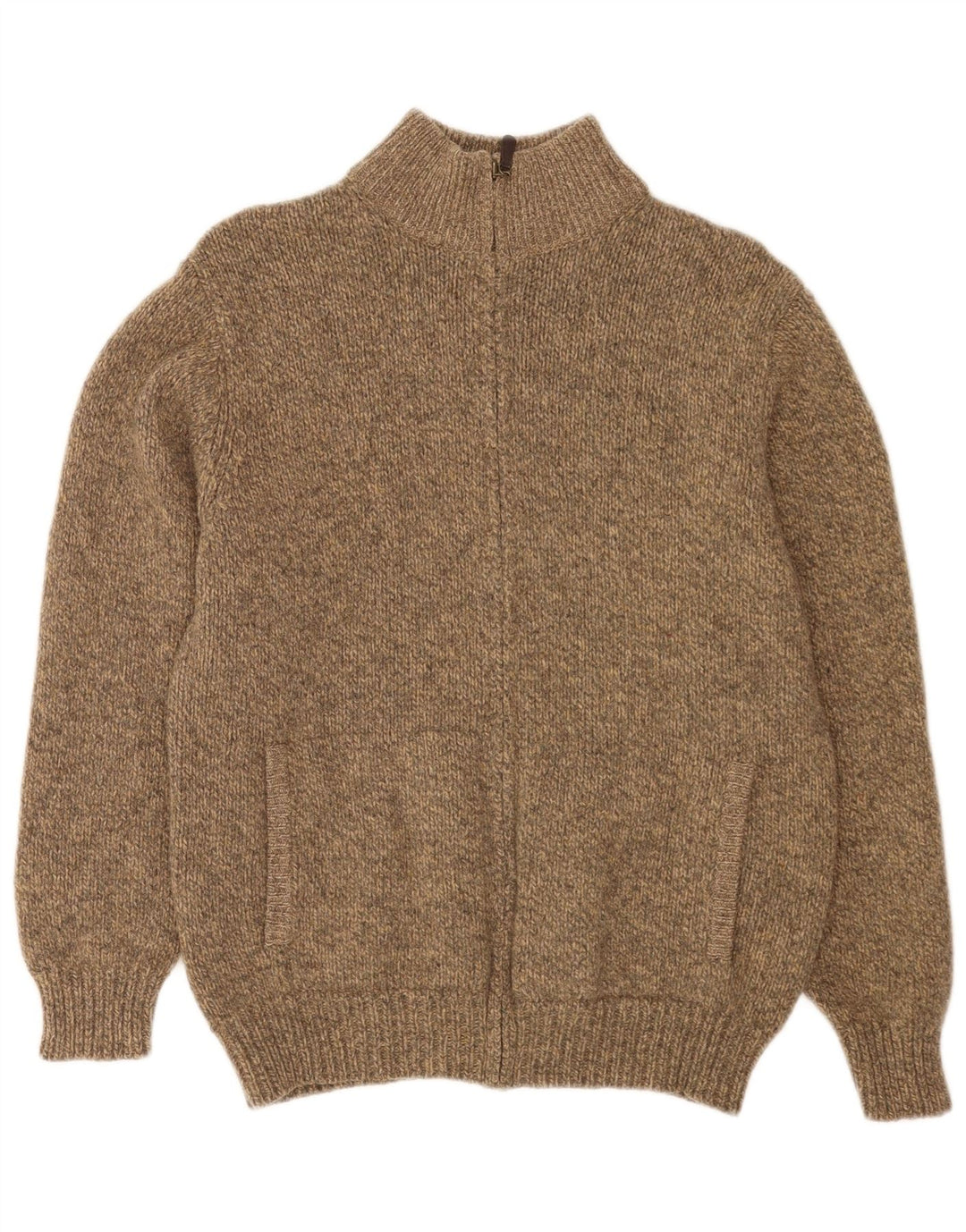 Męski sweter rozpinany L.L.Bean z zamkiem błyskawicznym, średni beż, nakrapiana wełna jagnięca