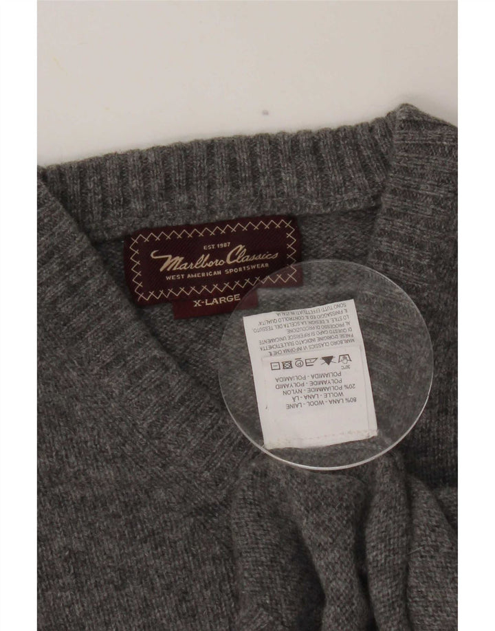Marlboro Classics Damski sweter z dekoltem w kształcie litery V XL, szara wełna