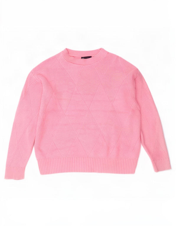Marks & Spencer Damski sweter z okrągłym dekoltem, UK 14, średni różowy, bawełniany