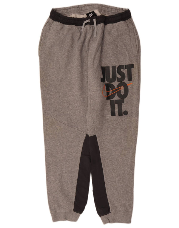 Męskie spodnie dresowe Nike z grafiką, duże, szare, bawełniane, z blokami kolorów