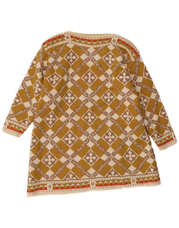 Damska sukienka sweterkowa z długim rękawem w stylu vintage, UK 12, średnia khaki, geometryczna