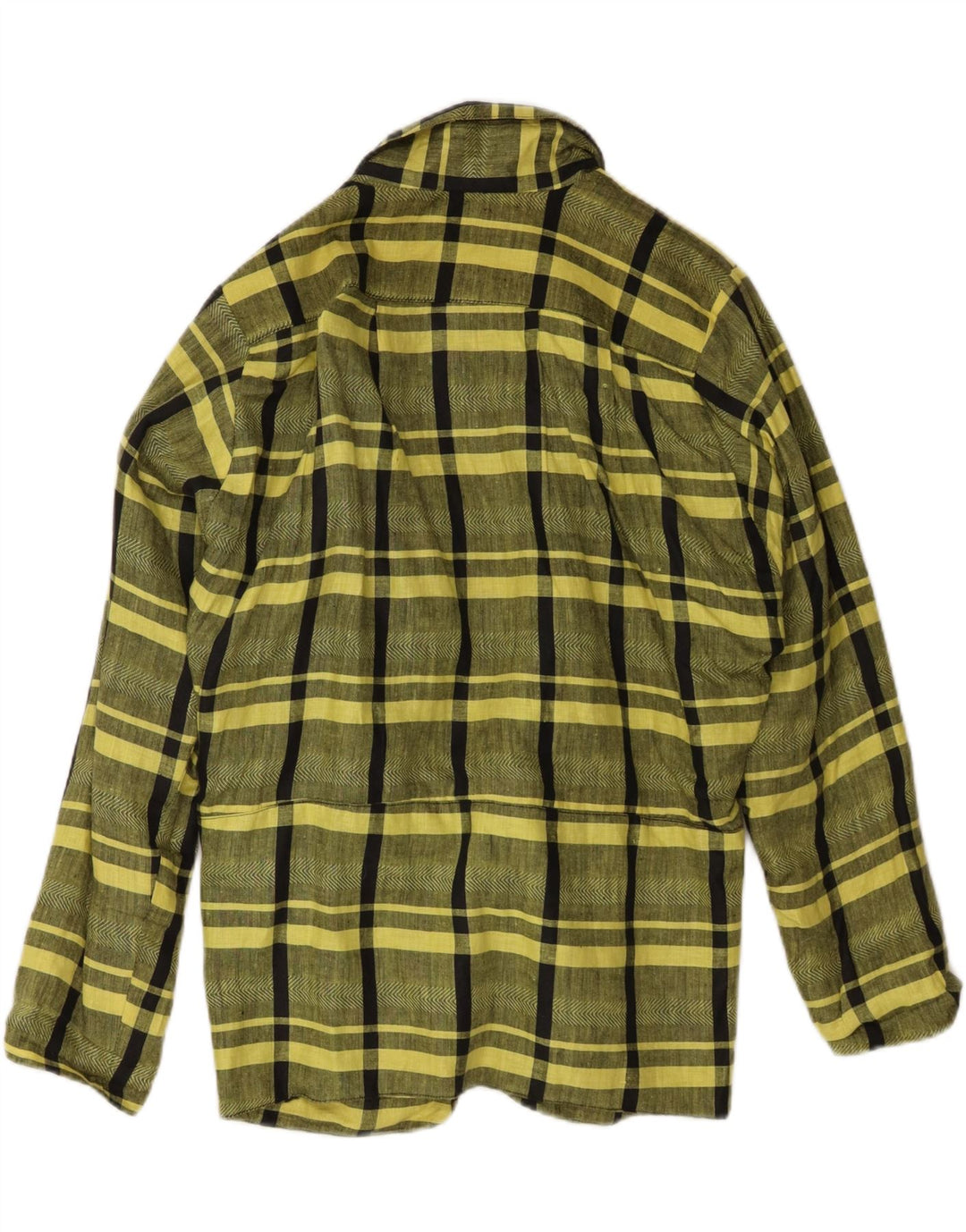 Vintage damska marynarka zapinana na 1 guzik EU 44 XL, żółta, lniana krata, klasyczna