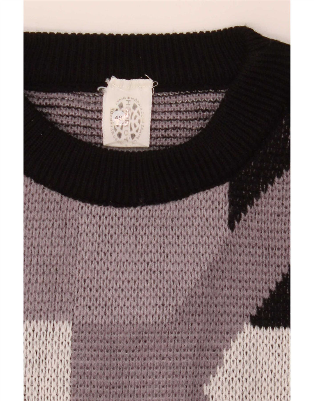 Męski sweter z okrągłym dekoltem w stylu vintage IT 48 Średni szary, geometryczny akryl