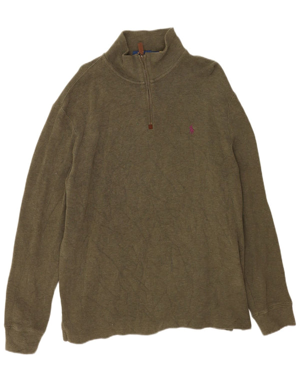Polo Ralph Lauren Męski sweter z zamkiem błyskawicznym, duży, bawełniany khaki