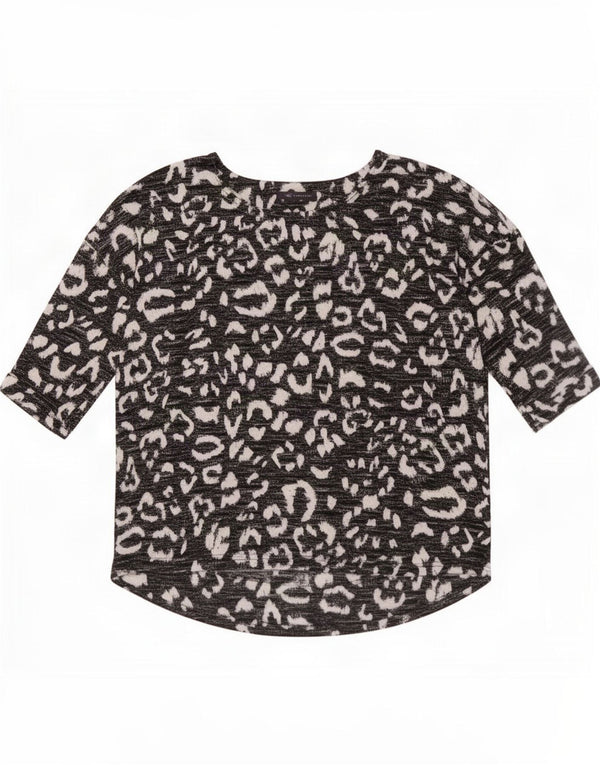Marks & Spencer Damski top z rękawem 3/4, UK 16, duży, czarny nadruk zwierzęcy