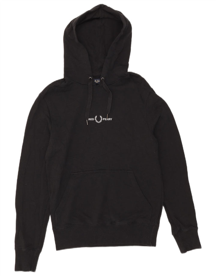 Męski sweter z kapturem i grafiką Fred Perry, mały, czarny, bawełniany
