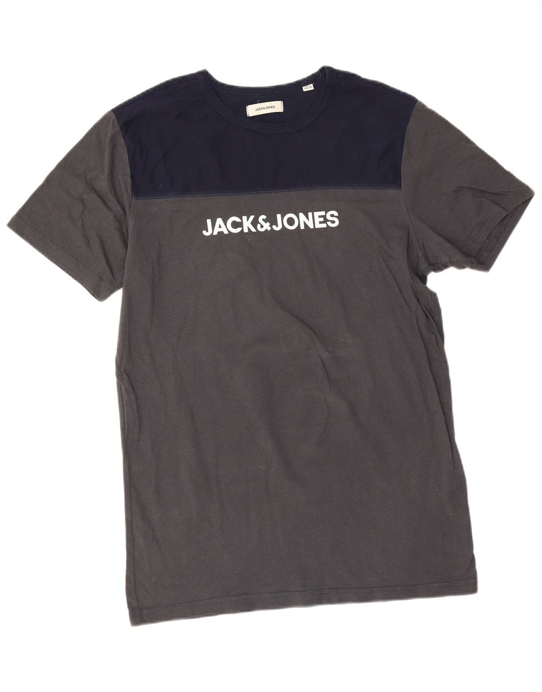 Męski T-shirt z grafiką Jack & Jones, bawełniany, średnioszary, z blokami kolorów