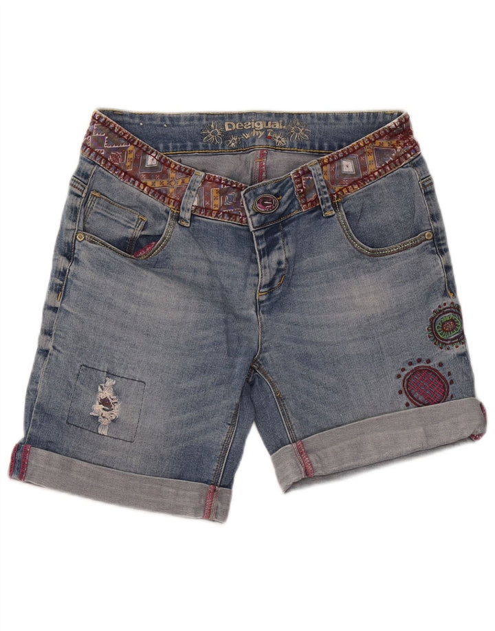 Damskie spodenki jeansowe Desigual w trudnej sytuacji W32, duże niebieskie geometryczne