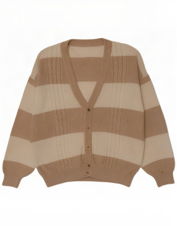 Il Granchio Mens Cardigan Sweater Large Beige Striped Cotton