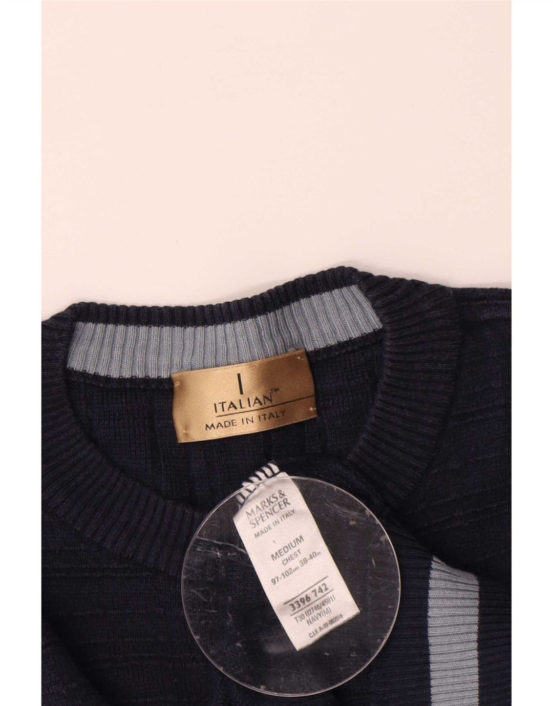 Marks & Spencer Męski sweter z okrągłym dekoltem, średni granatowy, bawełniany