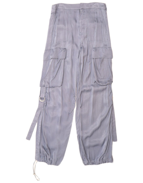 Damskie proste spodnie cargo ZARA XS W24 L30 Niebieska wiskoza