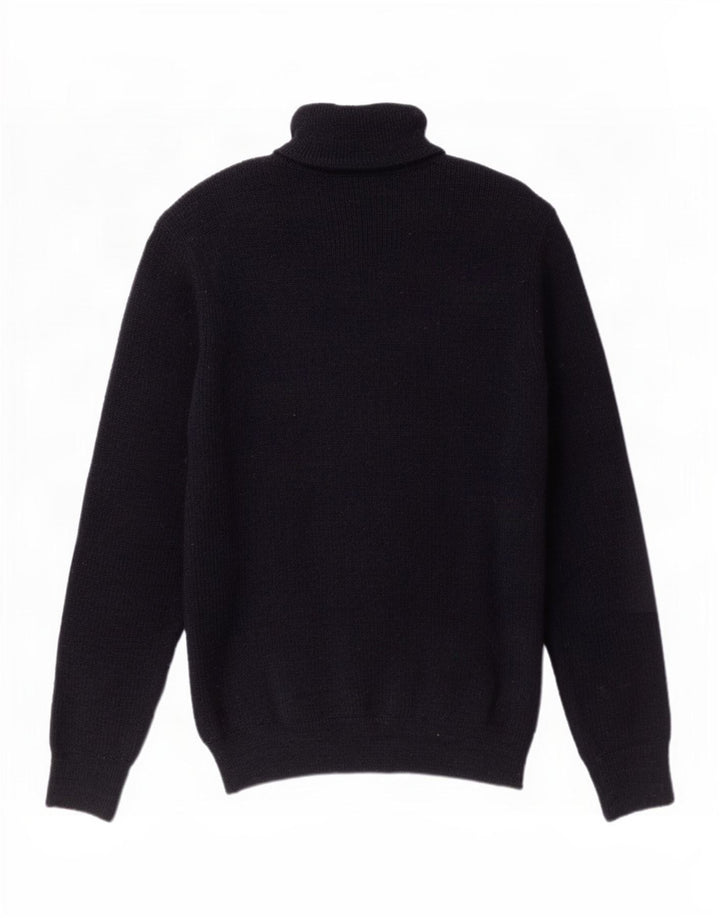 Vintage męski sweter z zamkiem błyskawicznym, średni granatowy wełniany
