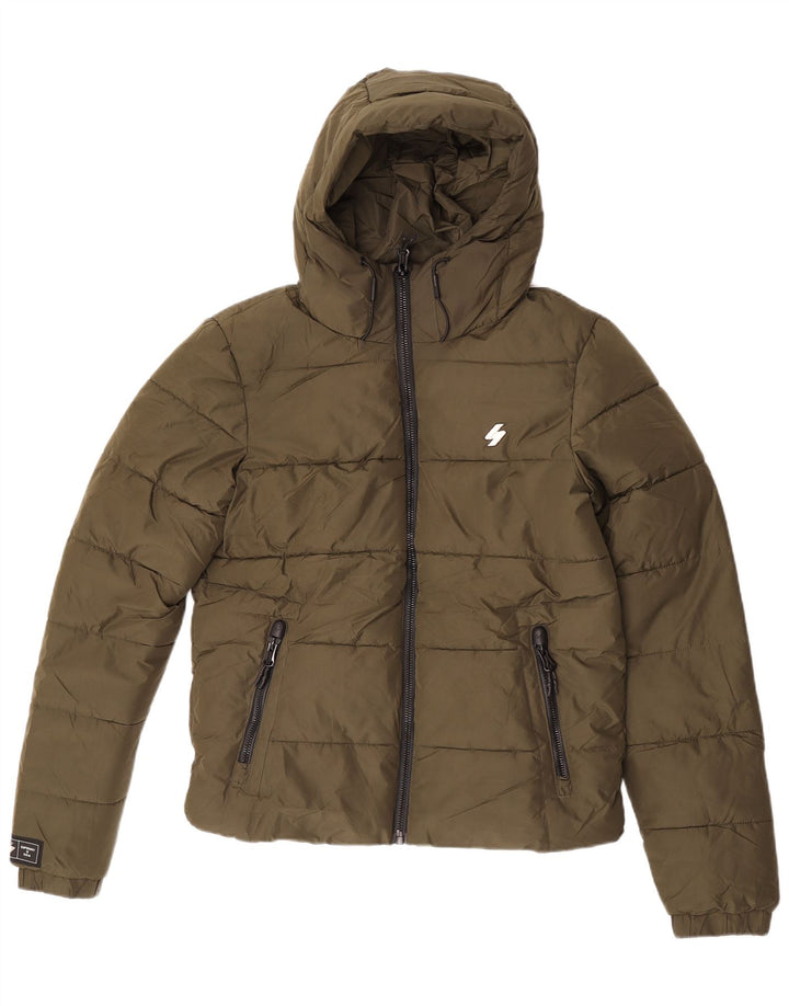 Męska ocieplana kurtka z kapturem Superdry UK 36, mała, khaki, poliester