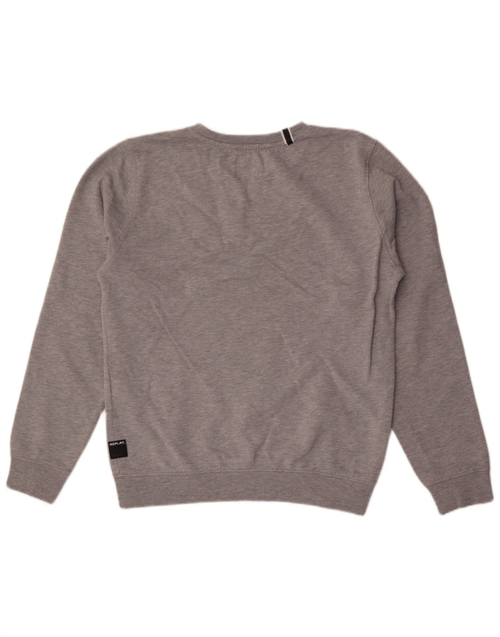 Męska bluza z grafiką Replay, średnioszara, bawełniana w plamki