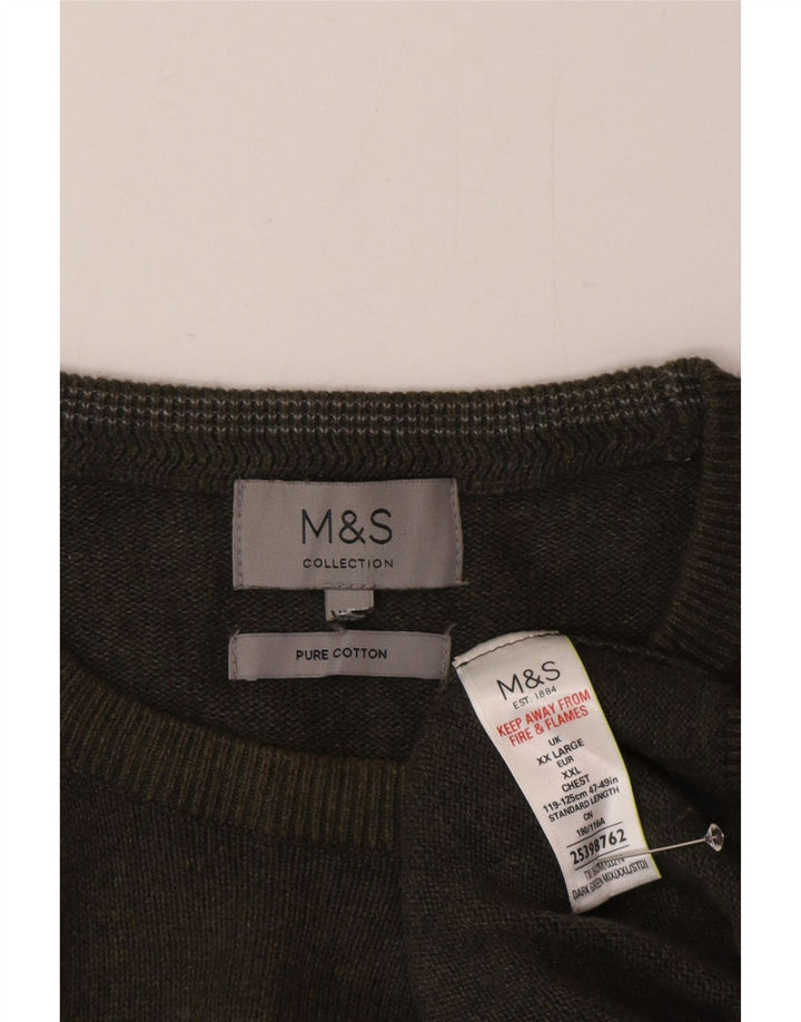 Marks & Spencer Męski sweter z okrągłym dekoltem, 2XL, zielony, bawełniany
