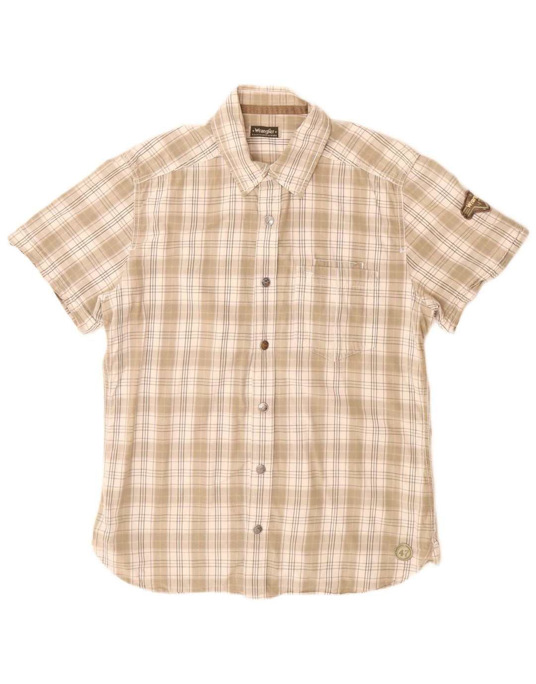 Koszula męska z krótkim rękawem Wrangler, duża, beżowa, bawełniana w kratę