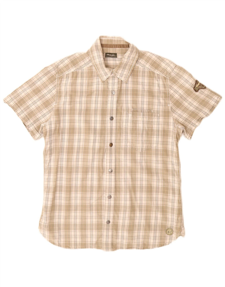 Koszula męska z krótkim rękawem Wrangler, duża, beżowa, bawełniana w kratę