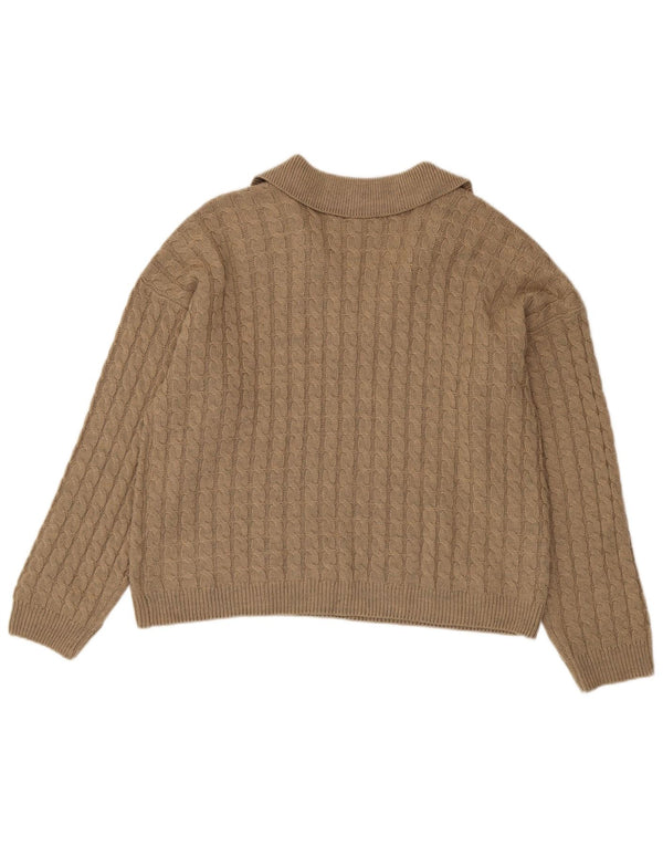 Crew Clothing Damski sweter polo UK 16, duży, beżowy, akrylowy