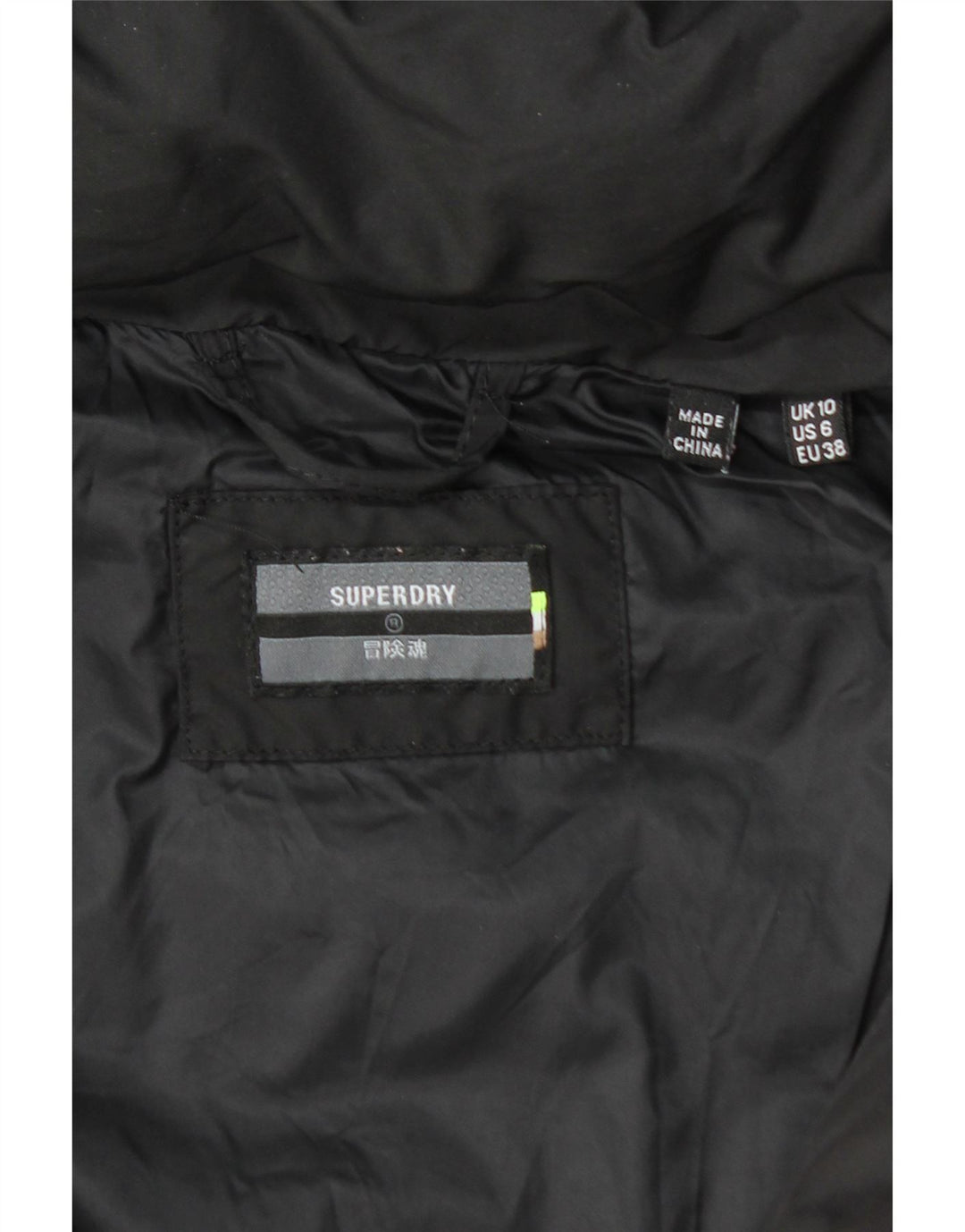 SUPERDRY Damski płaszcz z kapturem i ociepleniem UK 10, mały, czarny poliester