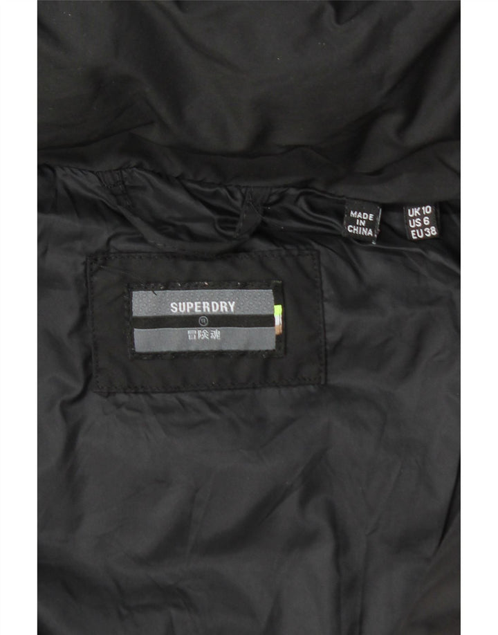 SUPERDRY Damski płaszcz z kapturem i ociepleniem UK 10, mały, czarny poliester