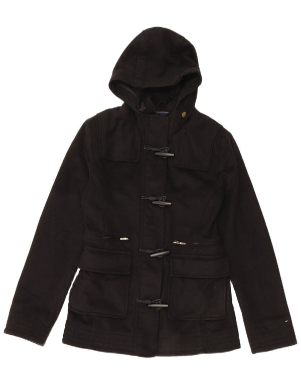 Damski płaszcz z kapturem i kapturem Tommy Hilfiger UK 10, mała czarna dziewicza wełna