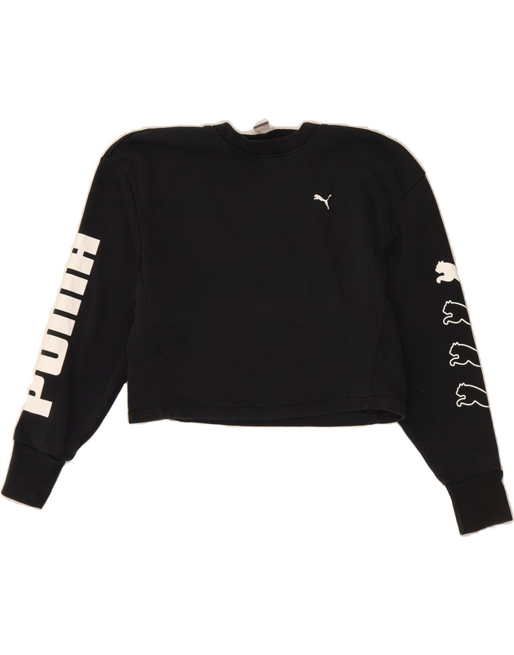 PUMA Womens Oversized Graphic Sweatshirt Jumper UK 10 Small Black Cotton Vintage Puma and Second-Hand Puma from Messina Hembry 