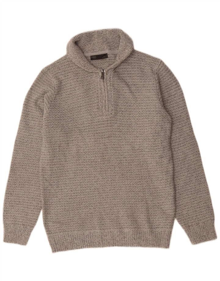Marks & Spencer Męski sweter polo, mały, szary, akrylowy
