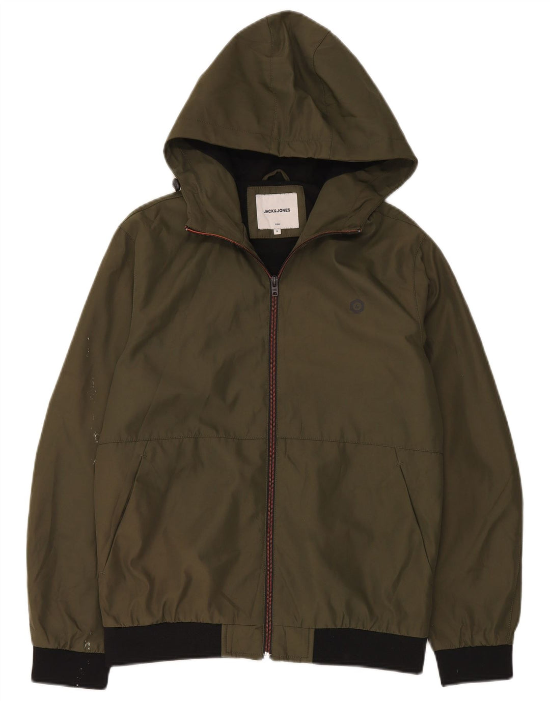 Męska kurtka wiatrówka z kapturem Jack & Jones UK 36, mała, khaki, poliester