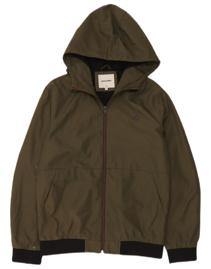 Męska kurtka wiatrówka z kapturem Jack & Jones UK 36, mała, khaki, poliester