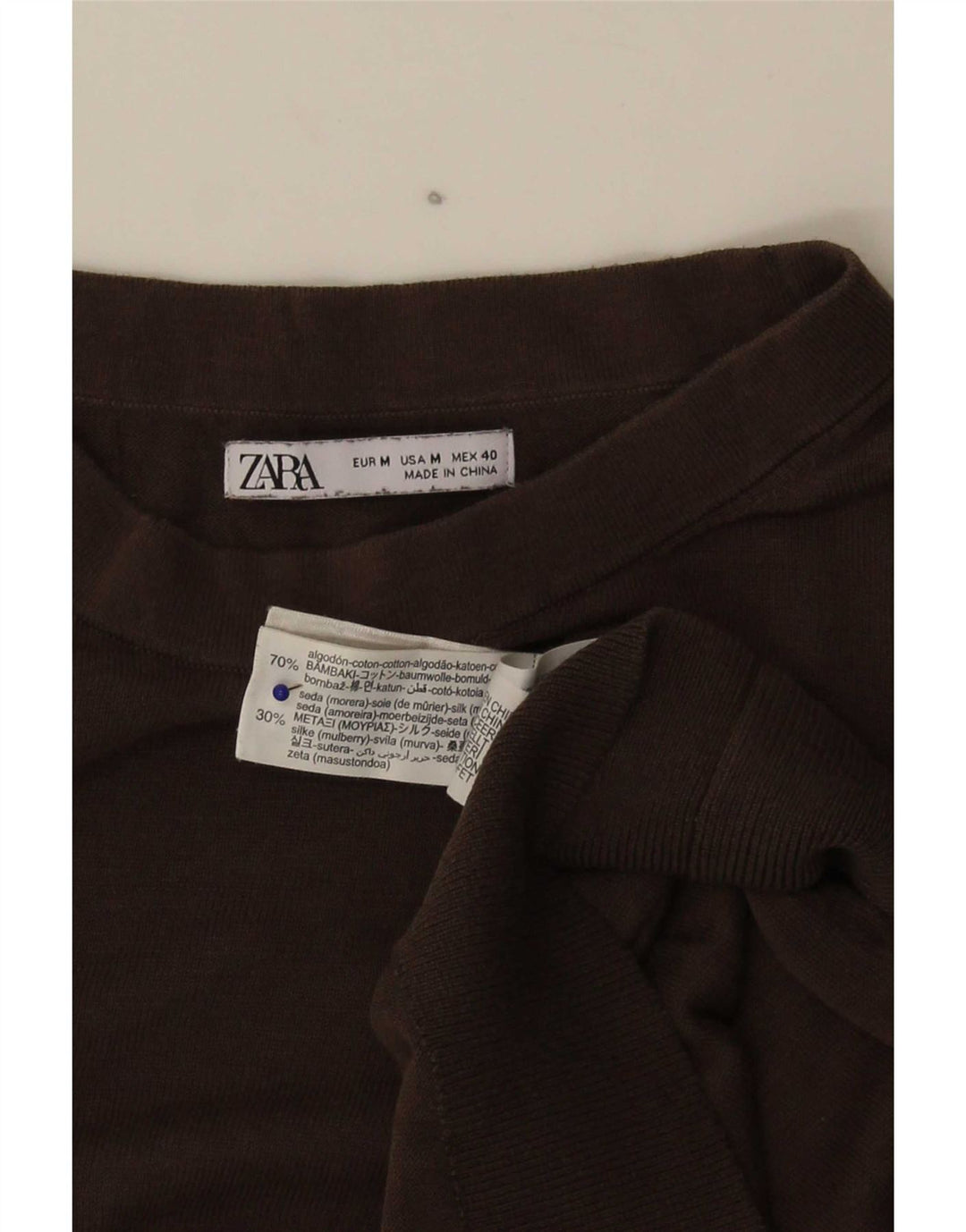 Damski sweter z okrągłym dekoltem Zara UK 14 Średni brązowy bawełniany