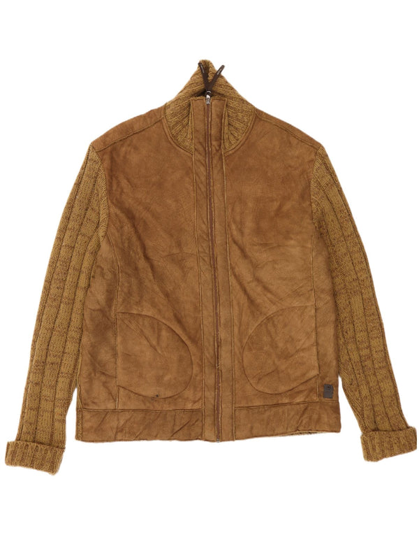 Sevres Męski sweter rozpinany na zamek UK 42 XL Beżowa wełna