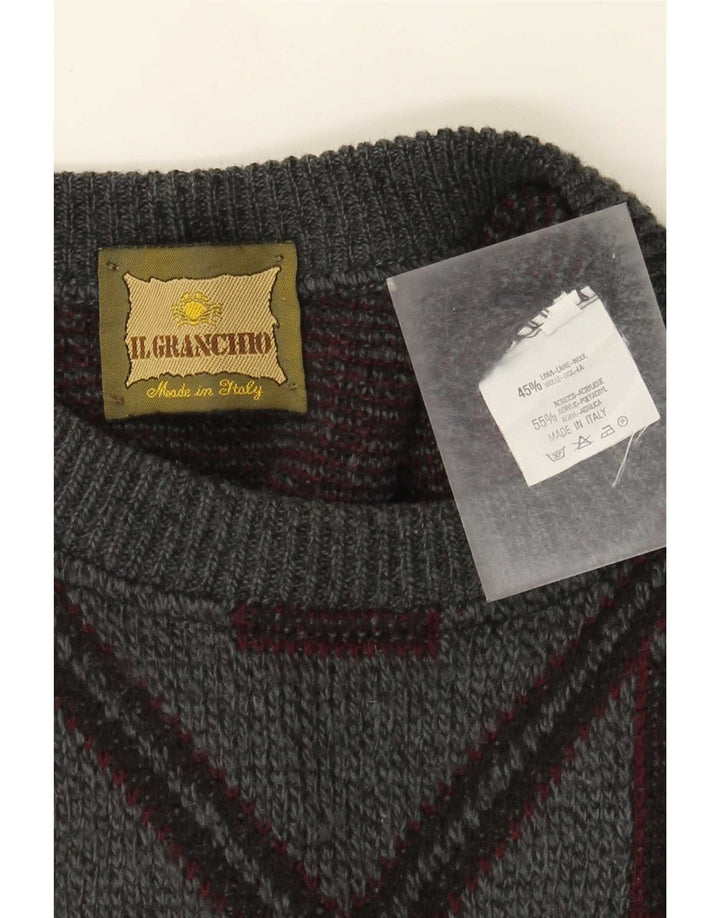 Il Granchio Męski sweter z okrągłym dekoltem, duży, szary, geometryczny, wełniany