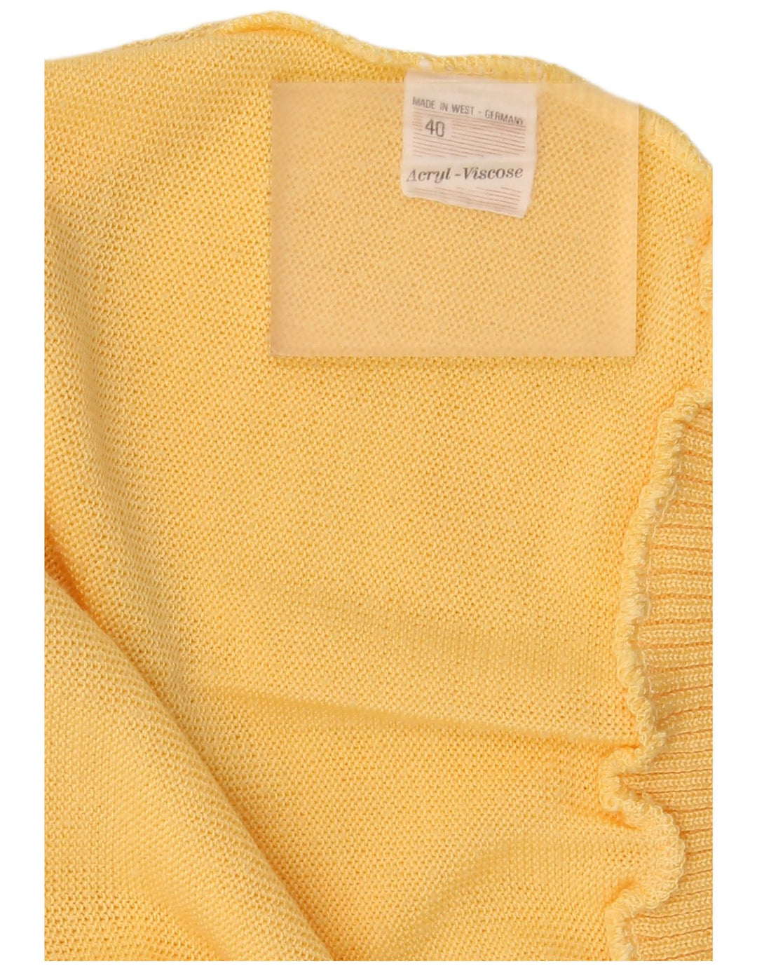 Vintage damski sweter z dekoltem w łódkę EU 40, średni żółty geometryczny