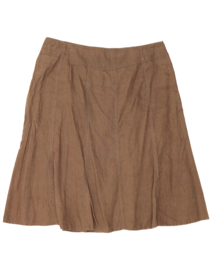 Marks & Spencer Rozkloszowana spódnica damska UK 16 duża W32 Brązowa lniana