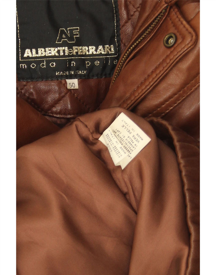 Męska kurtka skórzana typu bomber w stylu vintage IT 50, duża brązowa