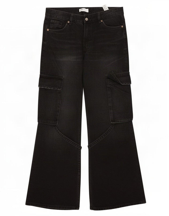 Jeansy damskie Zara Cargo Bootcut EU 40 Medium W30 L32 Czarna bawełna