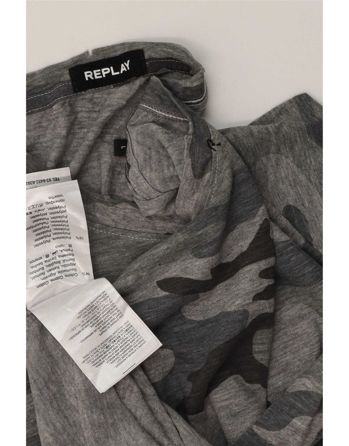Męski T-shirt Replay, duży, szary, kamuflaż