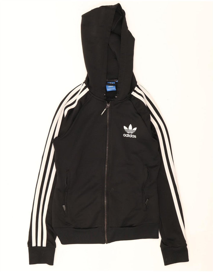 Damska bluza z kapturem i zamkiem błyskawicznym Adidas UK 8 Mały czarny poliester
