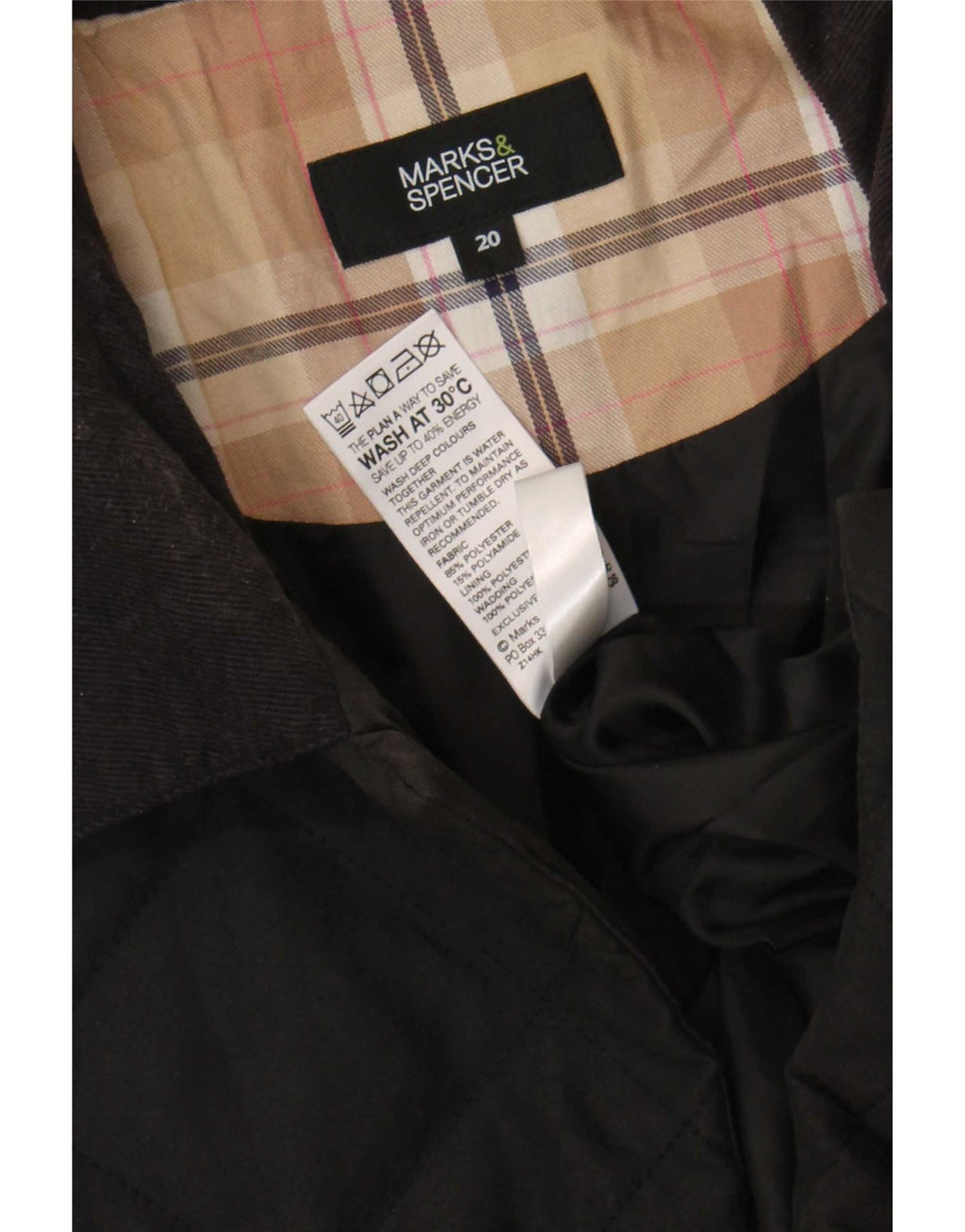 Marks & Spencer Damska pikowana kurtka UK 20 2XL Czarny poliester