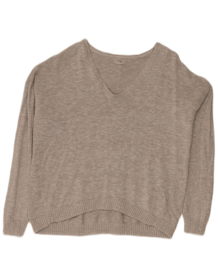 Sweter damski Fat Face Oversize z dekoltem w kształcie litery V, UK 16, duży, szary, bawełniany