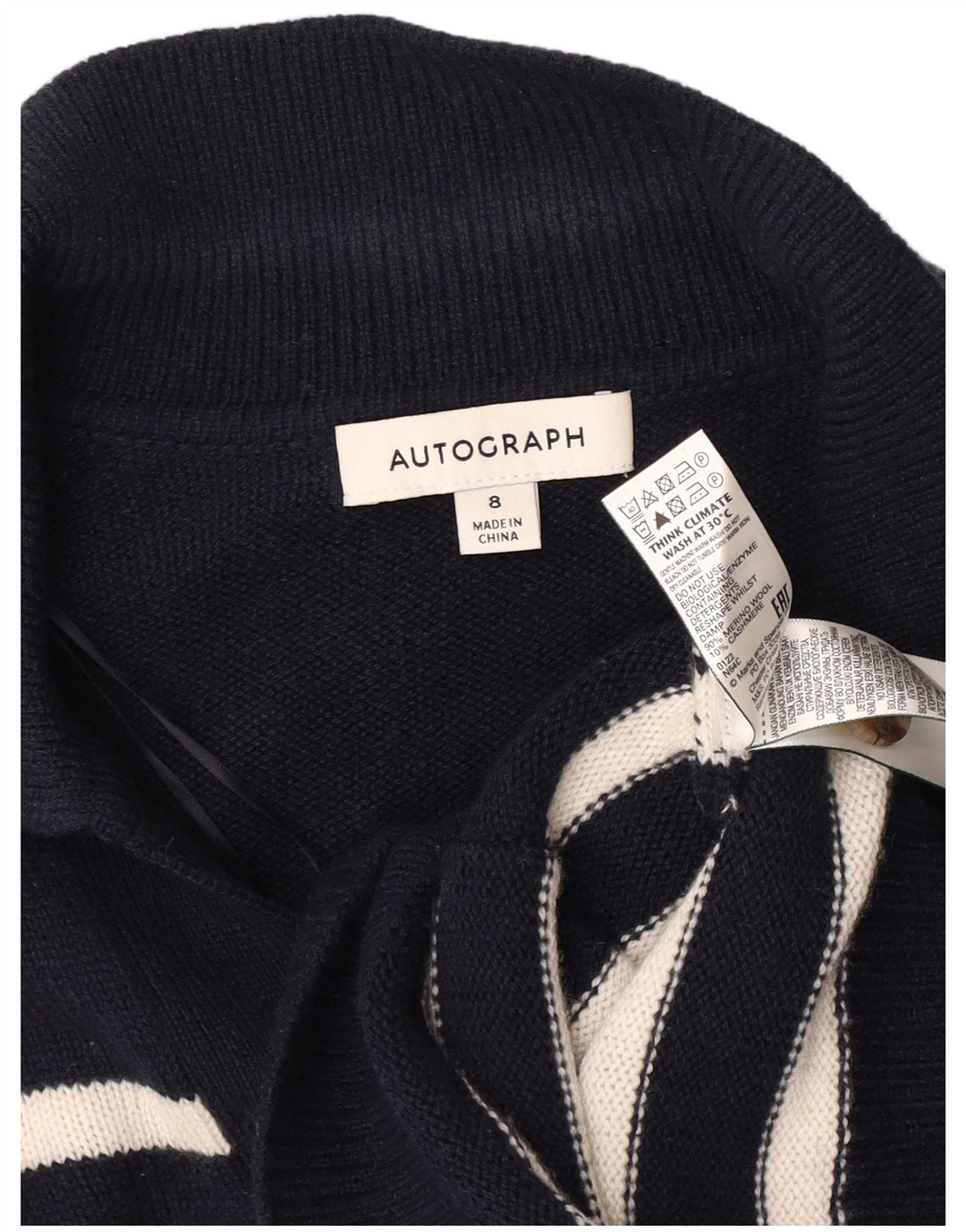 Marks & Spencer Damski sweter z autografem, UK 8, mały, granatowy