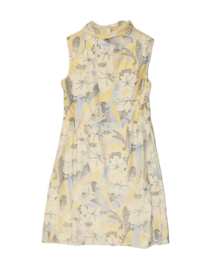 VINTAGE Womens Abstract Pattern Sleeveless A-Line Dress UK 8 Small Beige Vintage Vintage and Second-Hand Vintage from Messina Hembry 