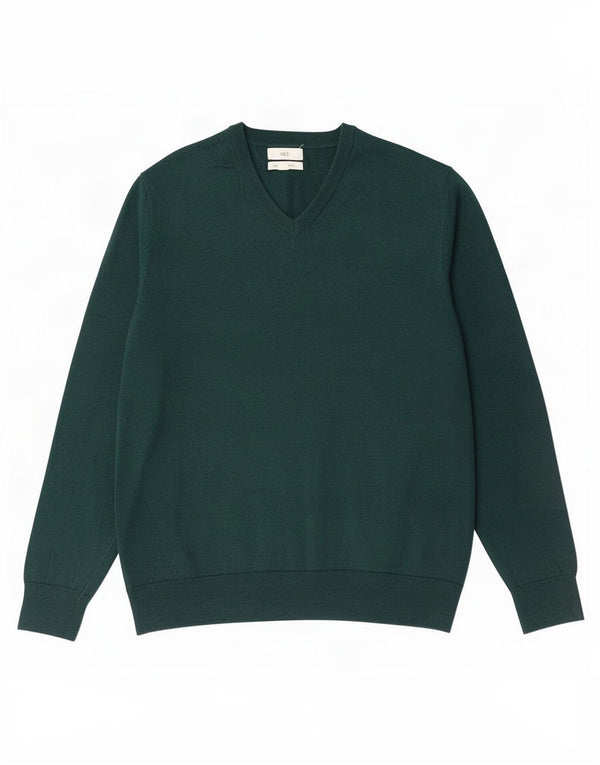Marks & Spencer Męski sweter z dekoltem w kształcie litery V, XL, zielony, bawełniany