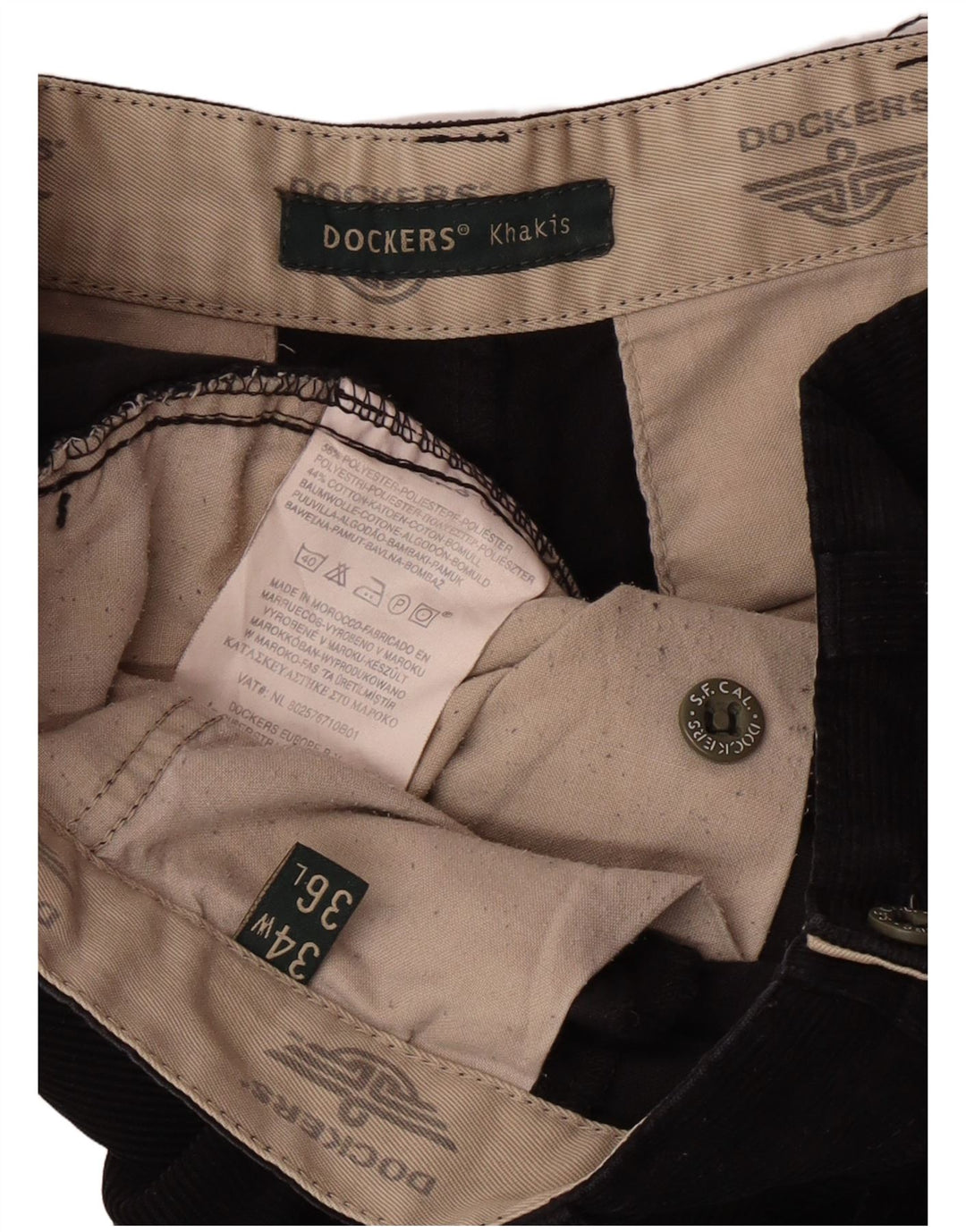 Męskie spodnie sztruksowe Dockers w kolorze khaki W34 L32 Czarny klasyczny