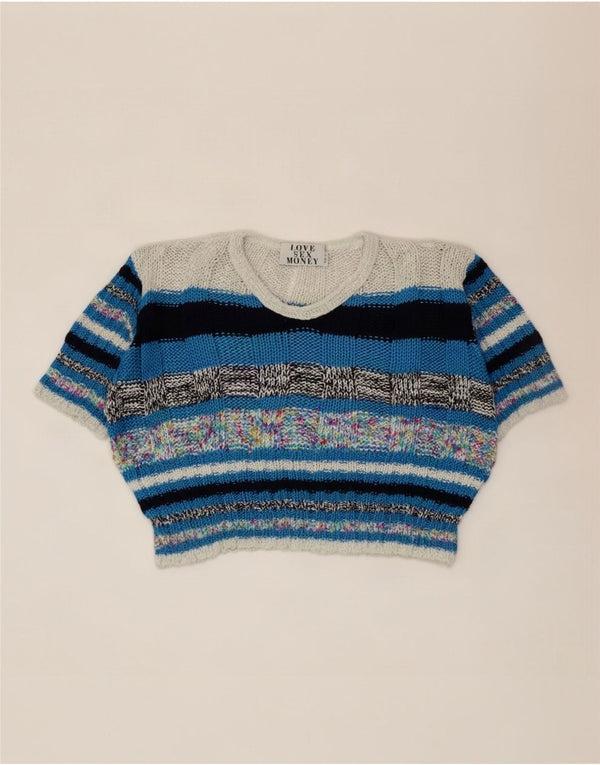 Vintage damski sweter z dekoltem w kształcie litery V, UK 14, średni, wielobarwny